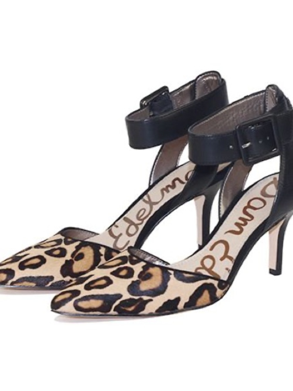 Sam Edelman Leopard Print Pointed Toe Ankle Strap Pumps - Black/Tan size 10
